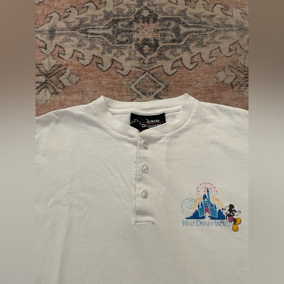 Walt Disney World Mickey Mouse Logo Henley Style Short Sleeved Tee Shirt Sz Sm/M - Picture 2 of 6